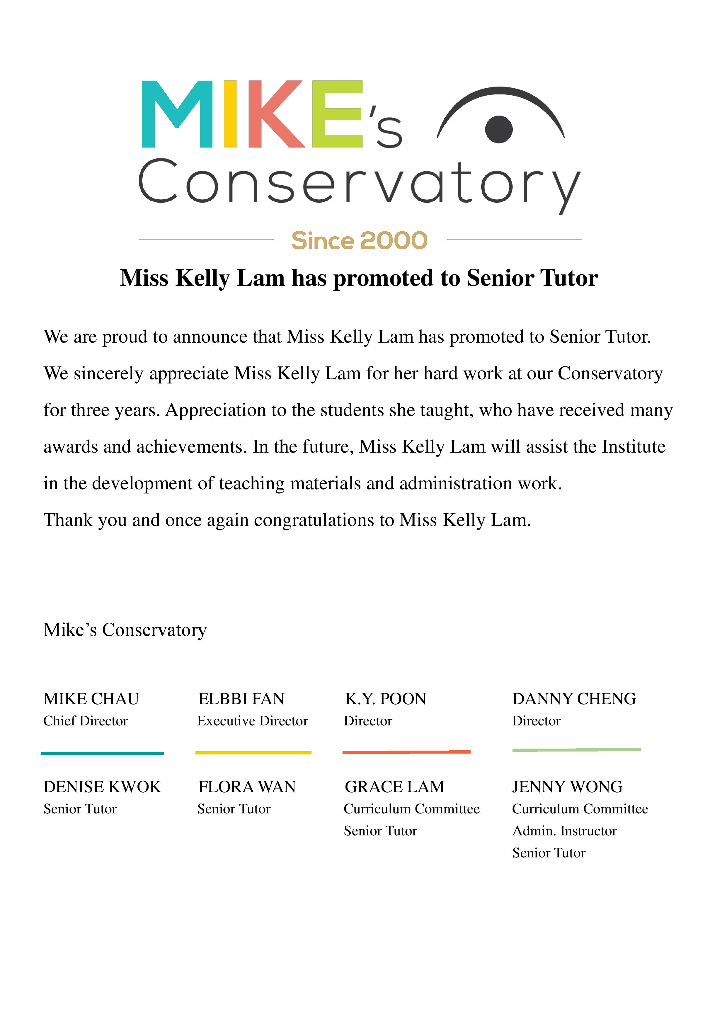 Miss Kelly Lam has promoted to Senior Tutor-page-001